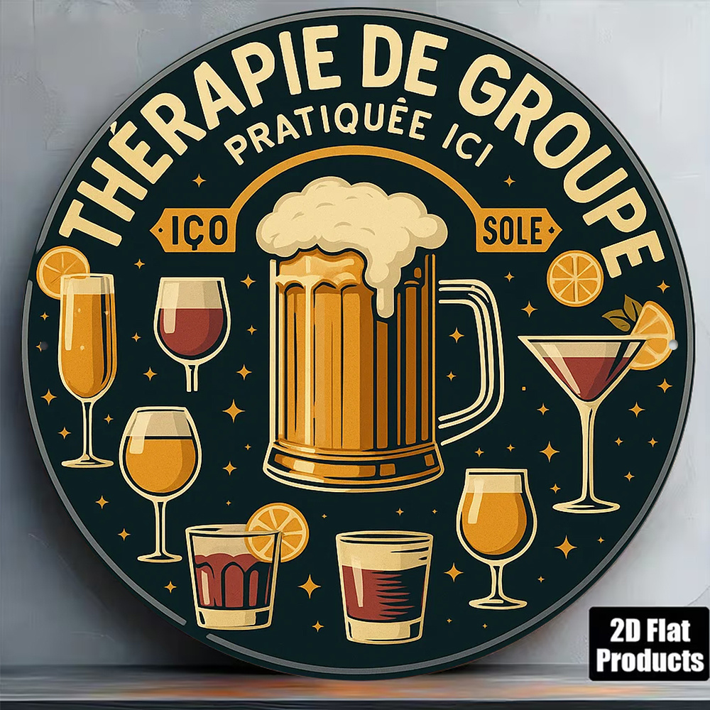 Beer And Wine Quote - Płaska, okrągła, metalowa tabliczka w stylu