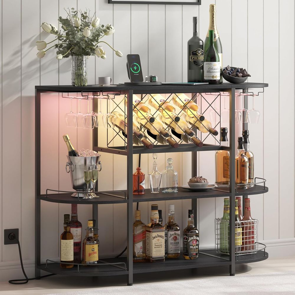 Wine & Beer Shop Photos - Czarny 3-poziomowy stolik kawowy z regałem