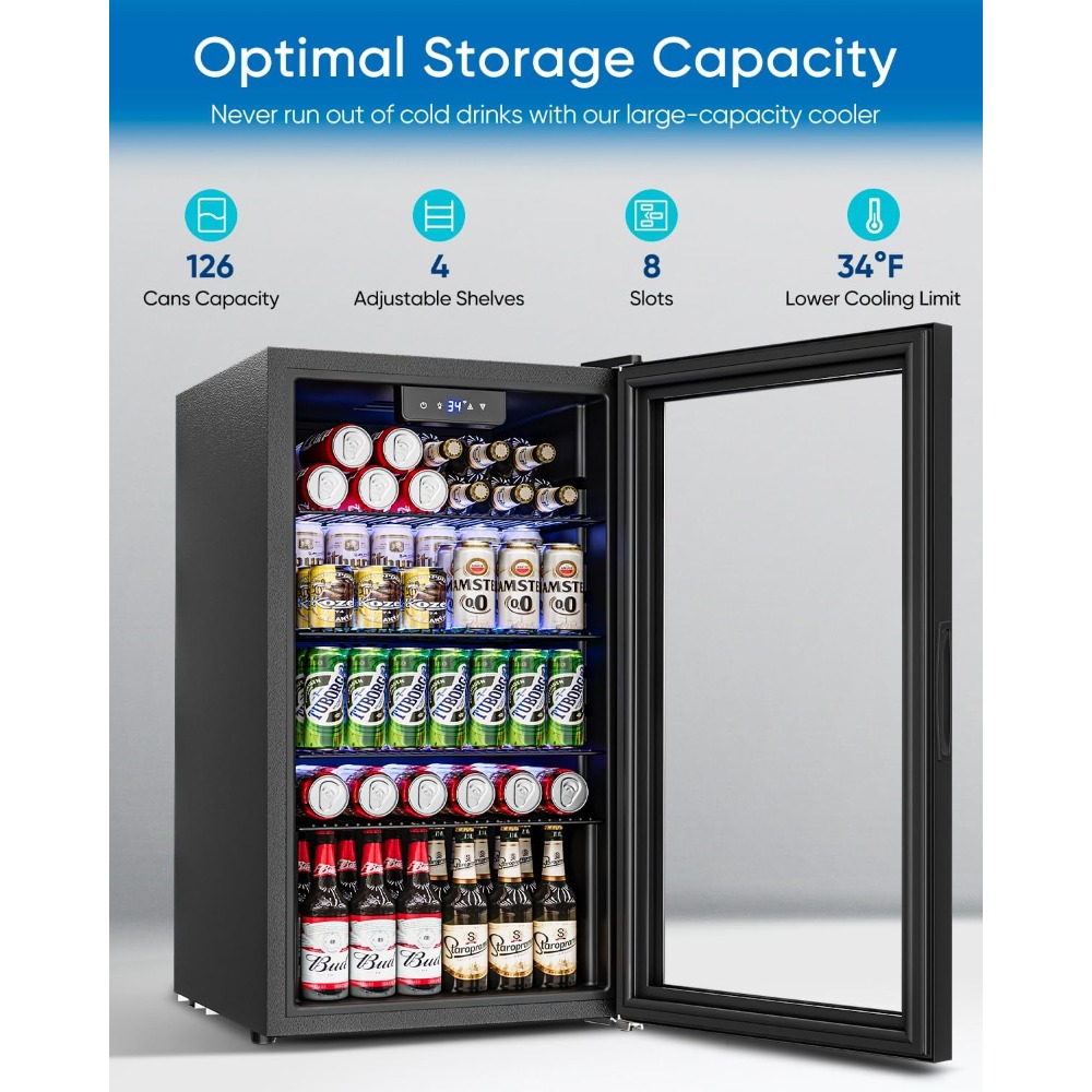 Wine Beer Fridge Small - Mini lodówka z szklanymi drzwiami, pojemność