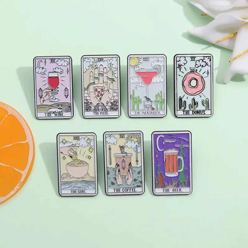 Wine Beer Pizza - Niestandardowe emaliowane szpilki Tarot Piwo Pączek