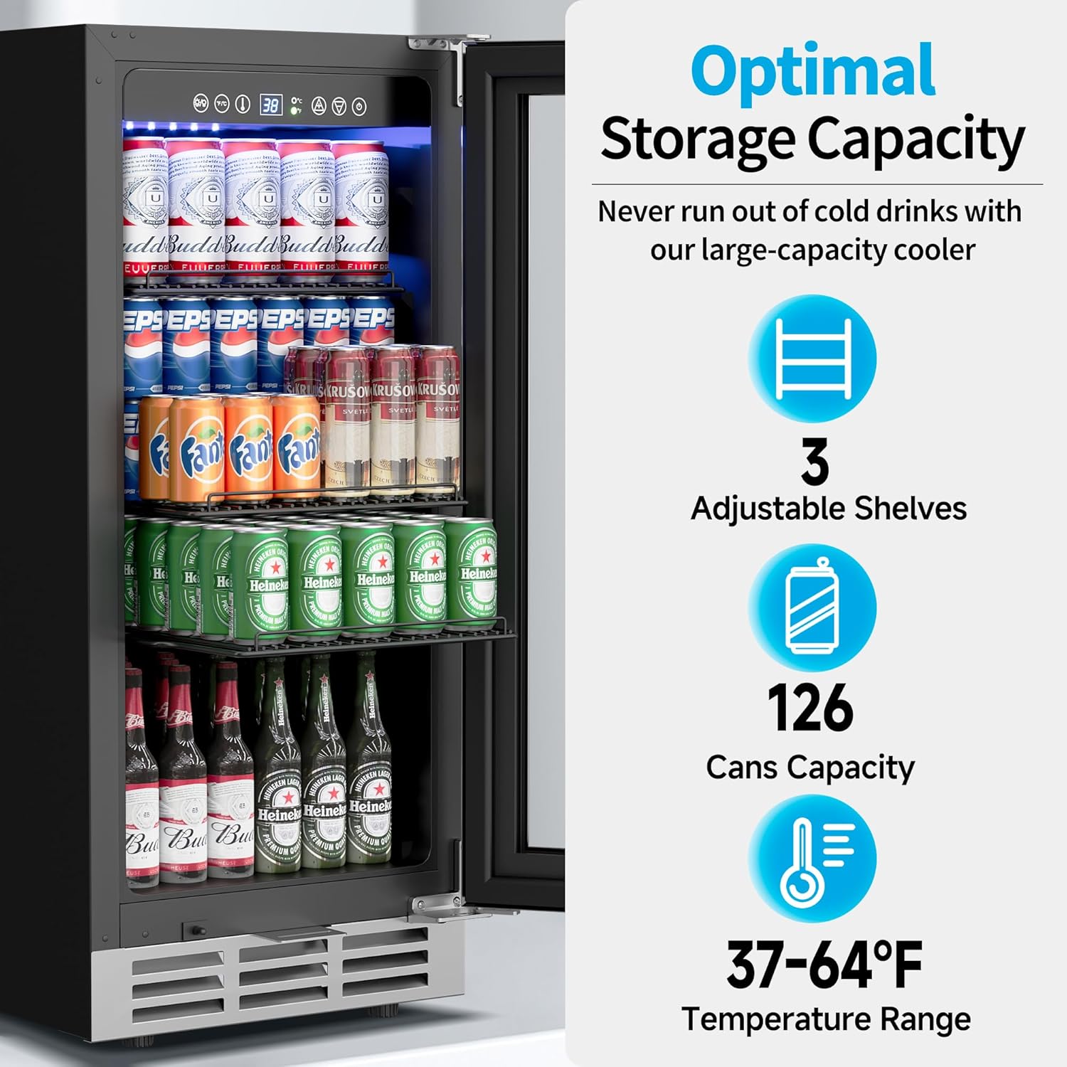 Wine Beer Fridge Under Counter - 15-calowa lodówka podblatowa na napoje, na